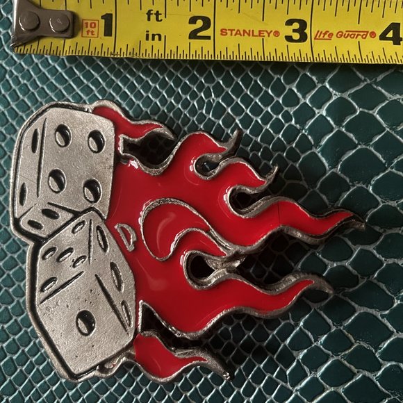 Red Flaming Lucky 7 Dice Belt Buckle ~ VINTAGE - Picture 2 of 3